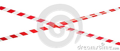 Red and white lines of barrier tape, protects for no entry, free space Stock Photo
