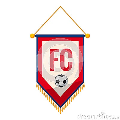 Red and white pennant with soccer ball icon Vector Illustration