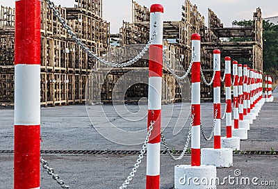 Red white pylons Alerts traffic warning Stock Photo