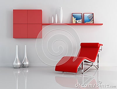Red and white relax room Stock Photo