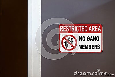 Restricted area, No gang members Stock Photo