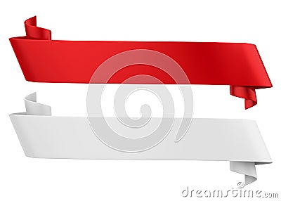 Red and White Ribbon Banners Isolated Stock Photo