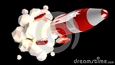 Red and white rocket launching 3D rendering Stock Photo