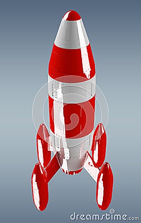 Red and white rocket launching 3D rendering Stock Photo