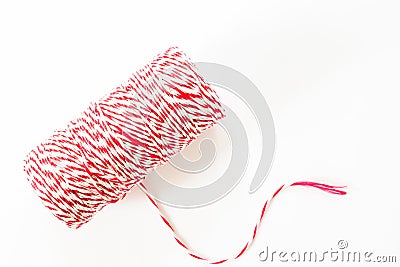 Red and white rope reel isolated on white background Stock Photo