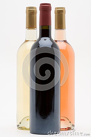 Red white and rose wine bottles Stock Photo