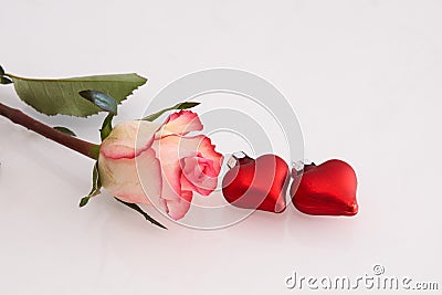 Red and white roses and hearts Stock Photo