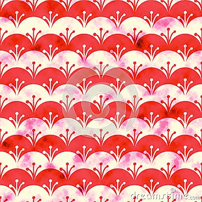 Red and white scales watercolor background Stock Photo