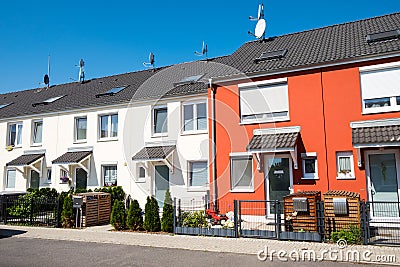 Red and white serial houses Stock Photo