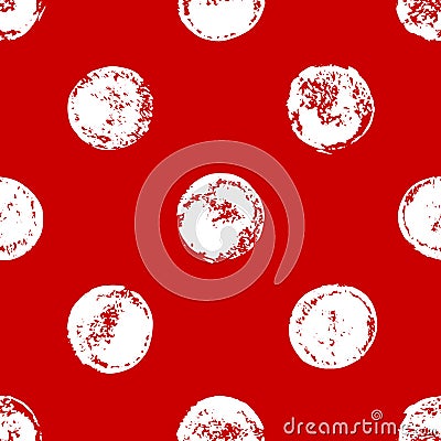 Red and white sponge print polka dot geometric grunge seamless pattern, vector Vector Illustration