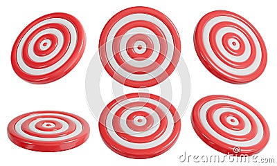 Red and white target in different angles. Isolated empty dart board. 3D rendering. Stock Photo