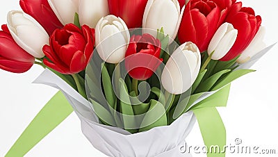 A red and white tulips bouquet. Beautiful Flowers. Stock Photo