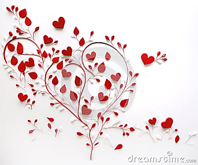 Red and white valentines hearts and flourishes Stock Photo