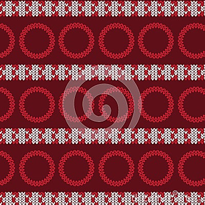 Red and white vertical triangle striped with red circle knitting Vector Illustration