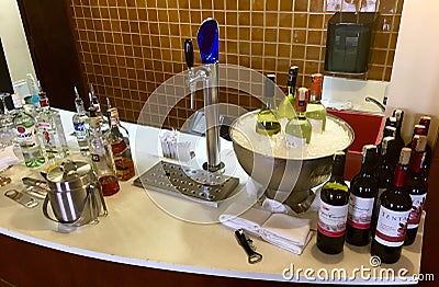 Red, white wine, draft beer and hard liquor Editorial Stock Photo