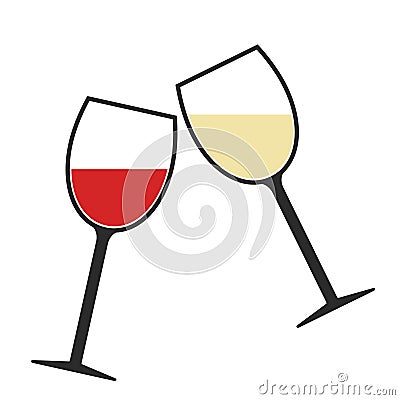 Red and White Wine Glasses Clink Icon Isolated, Cheers Vector Illustration