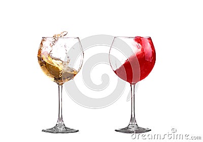 Red and white wine splash diagonal Stock Photo