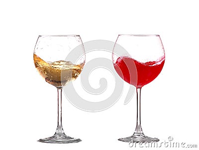 Red and white wine splash diagonal Stock Photo