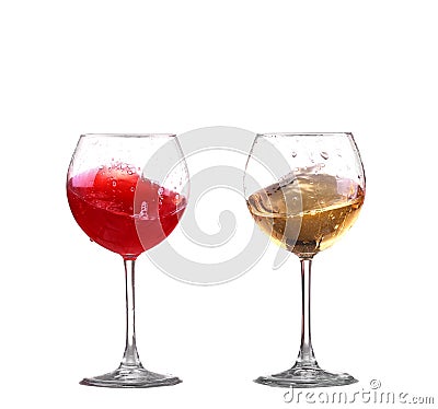 Red and white wine splash diagonal Stock Photo