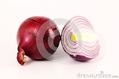 Red whole and cut onion isolated on white background Stock Photo