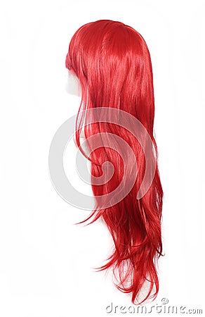 Red Wig on mannequin head isolated on white Stock Photo