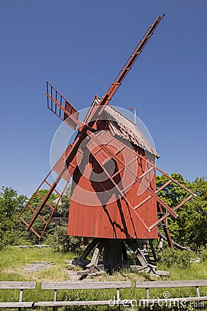 Red Windmill Stock Photo