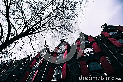 Red window in Amsterdam winter Stock Photo