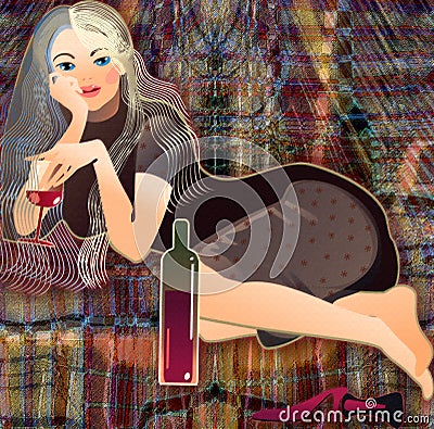 Red wine, blond girl Stock Photo