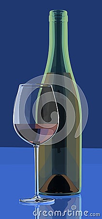 Red wine bottle and glass, 3D rendering Stock Photo