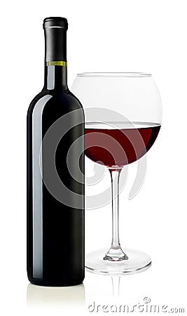 Red wine bottle and glass Stock Photo