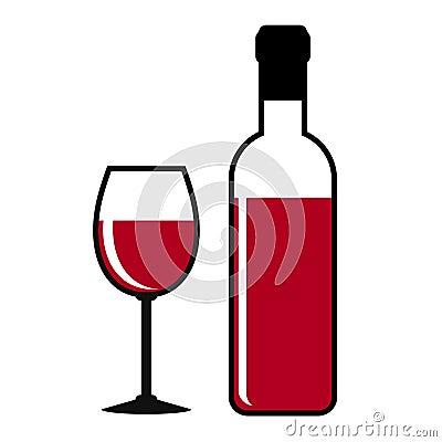 Red wine bottle and glass on white, stock vector illustration Vector Illustration