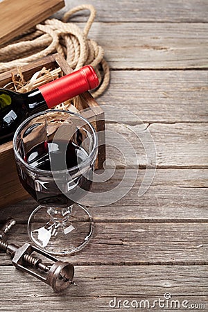 Red wine bottle and glass Stock Photo