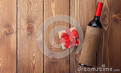 Red wine bottle and valentines day gift box Stock Photo