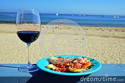 Red Wine and Bruschetta Stock Photo