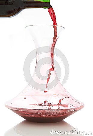 Red wine into carafe Stock Photo