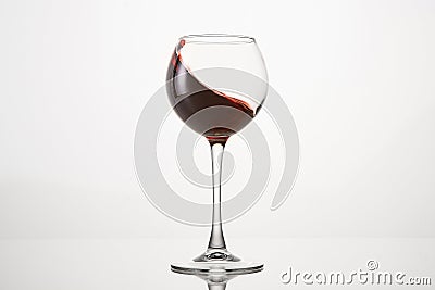 Red wine diagonal wave, curl is in stemmed glass. Stock Photo