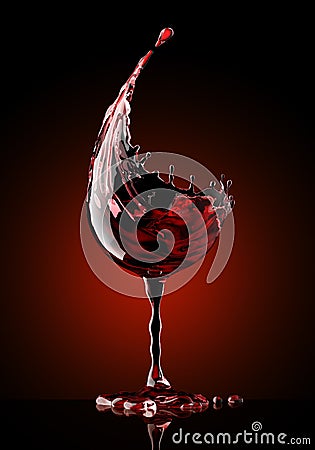 Red wine glass on black background Stock Photo