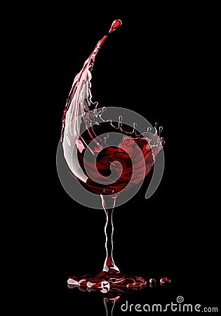 Red wine glass on black background Stock Photo