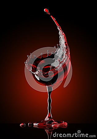 Red wine glass on black background Stock Photo