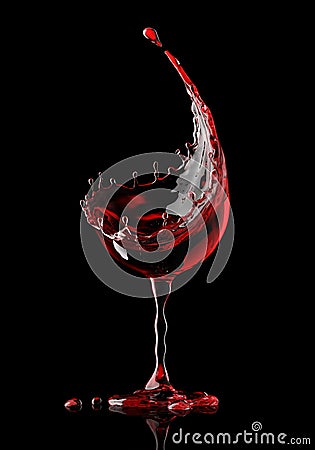 Red wine glass on black background Stock Photo