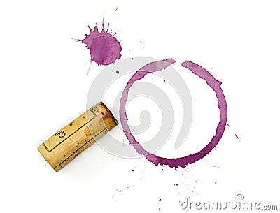 Red Wine Glass and Cork Stain Stock Photo