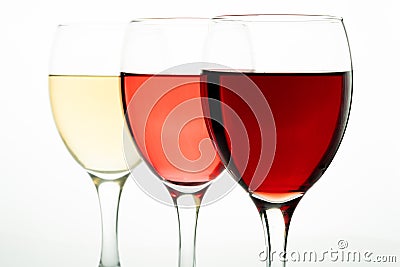 Glass of red, rose and white wine Stock Photo