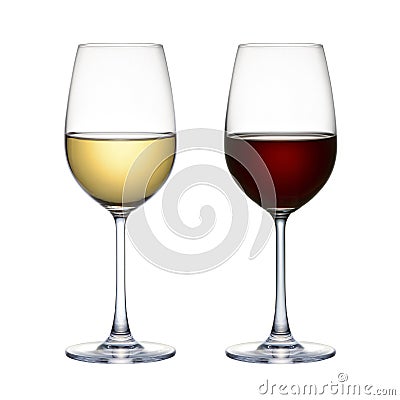 Red wine glass and white wine glass isolated on a white background Stock Photo