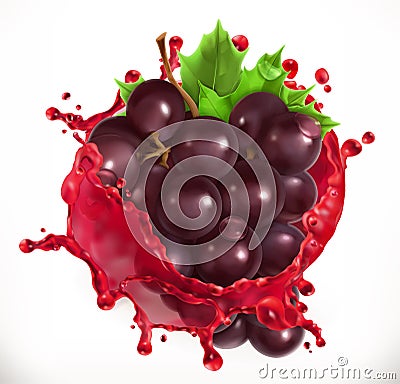 Red wine and grapes. Fresh fruit, vector icon Vector Illustration