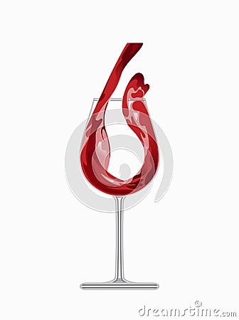 Red wine is poured into a crystal glass. Vector food illustration in realistic style. February 18, International Wine Vector Illustration