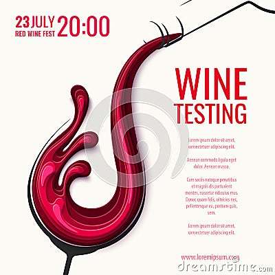 Red wine splash in wine glass with bottle Vector Illustration