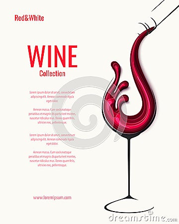 Red wine splash in glass with bottle Vector Illustration