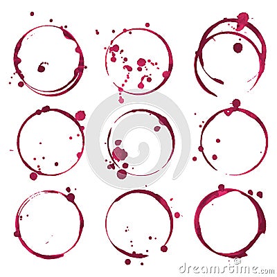 Red wine stains. Traces wine splashes set. Vector. Vector Illustration