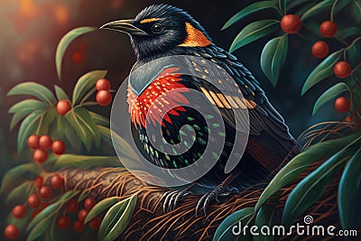 Design of colorful Red-winged Blackbird bird in the Jungle Stock Photo