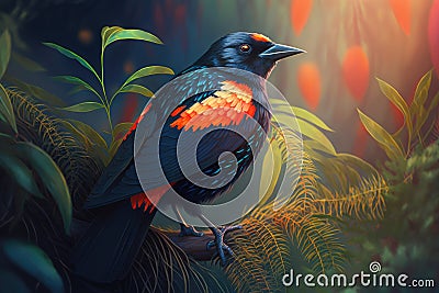 Design of colorful Red-winged Blackbird bird in the Jungle Stock Photo